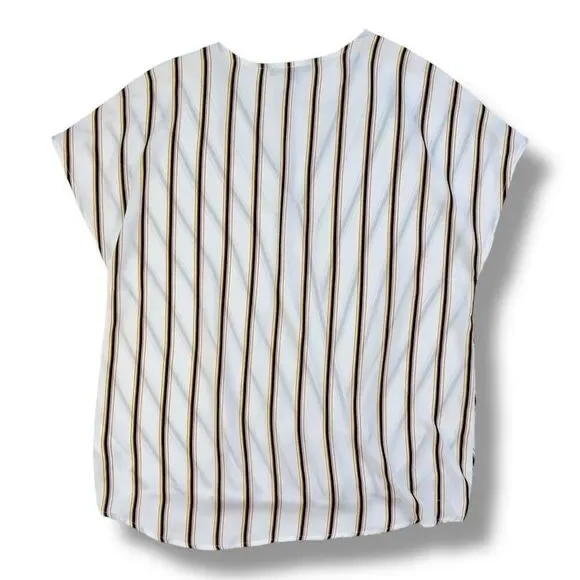 Adrianna Papell Cream Striped V-Neck Wrap Blouse Sz M - Picture 5 of 11